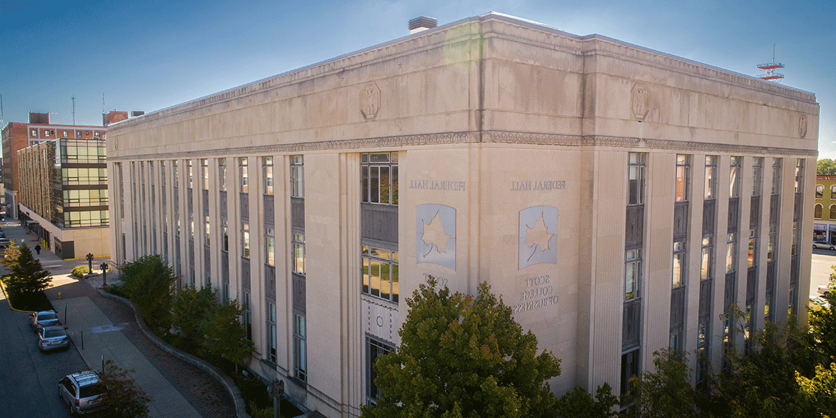 Exterior of Scott College of Business building